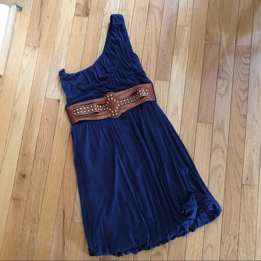 Papaya Navy One Shoulder Dress w/ Belt